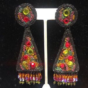 Vintage Hand Beaded Large Statement Earrings-Boutique